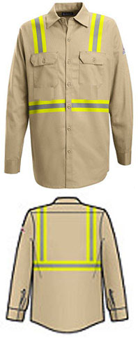 Bulwark EXCEL-FR Flame Resistant Button Front Work Shirt with Reflective Trim