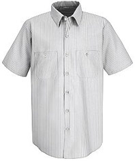 Men's Poplin Striped Short Sleeve Dress Uniform Shirt